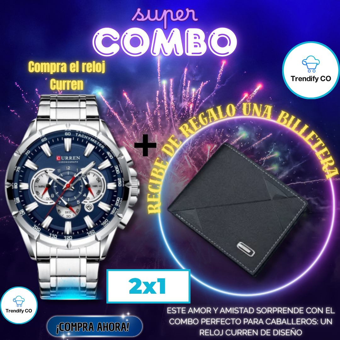 COMBO MES RELOJ CURREN 8363 + BILLETERA